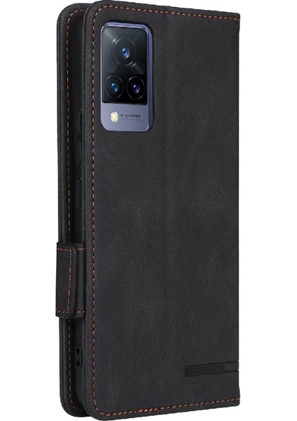 BDT Market Vivo V21 Deri Folio Flip Case Için Kılıf Kart ile Tam Koruma (Yurt Dışından)