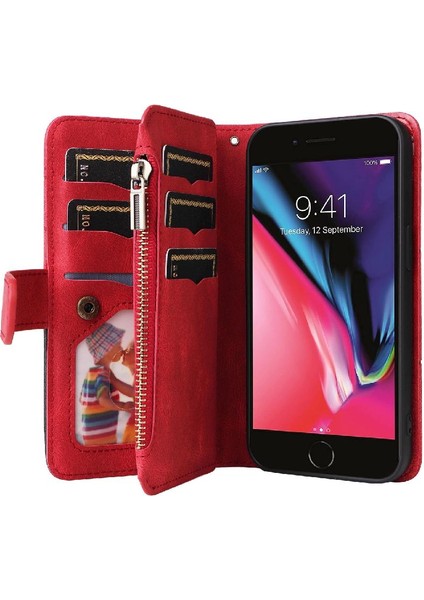 IPhone 7/8 Için Dokuz Kart Yuvaları Kickstand Koruyucu Fermuar Cüzdan (Yurt Dışından)