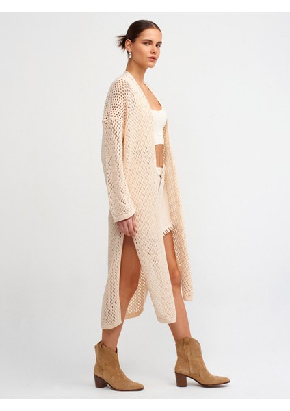 60227 Kimono Kol Ajurlu Triko Hırka-Natural