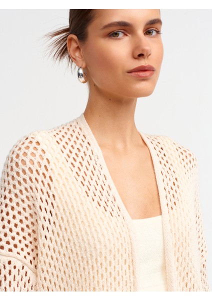 60227 Kimono Kol Ajurlu Triko Hırka-Natural