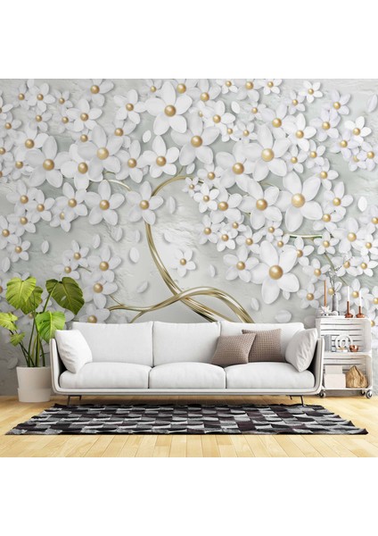3 Boyutlu Beyaz Papatya Duvar Kağıdı