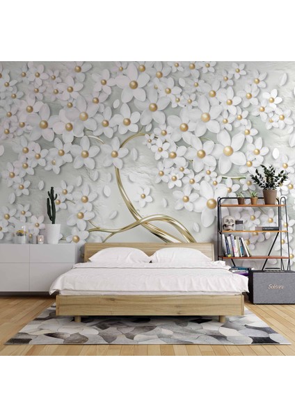 3 Boyutlu Beyaz Papatya Duvar Kağıdı fiyatları