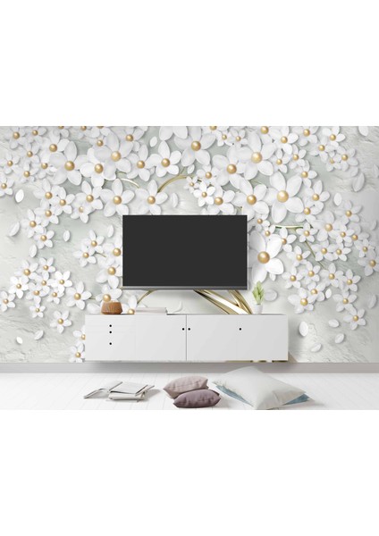 3 Boyutlu Beyaz Papatya Duvar Kağıdı modelleri