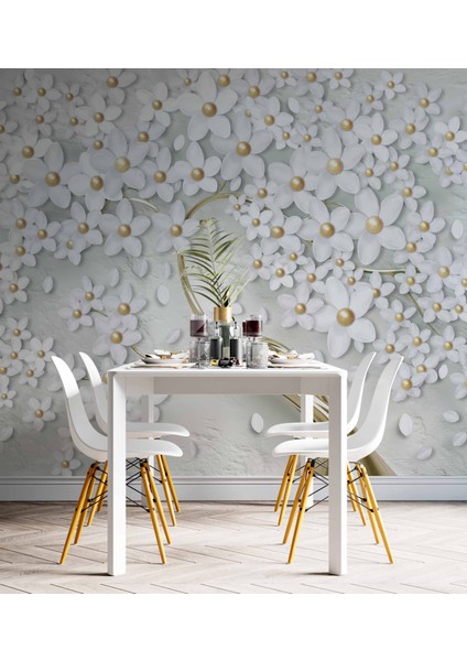 3 Boyutlu Beyaz Papatya Duvar Kağıdı indirimleri