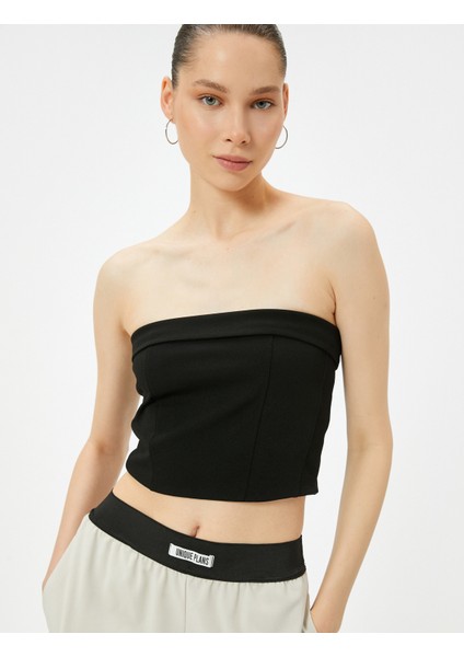Straplez Crop Üst Kat Detaylı