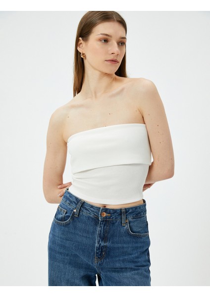 Straplez Üst Kat Detaylı Ribanalı Slim Fit