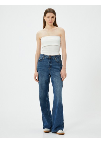 Straplez Üst Kat Detaylı Ribanalı Slim Fit
