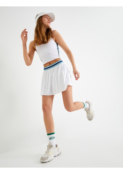 Tenis Eteği Şortlu Pileli Beli Kontrast Detaylı Lastikli Mini Boy