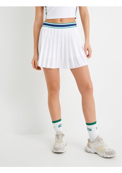 Tenis Eteği Şortlu Pileli Beli Kontrast Detaylı Lastikli Mini Boy modelleri