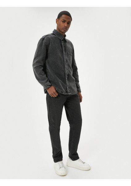 Yıkamalı Kot Gömlek Ceket Uzun Kollu Tek Cep Detaylı Klasik Yaka Pamuklu fiyatları
