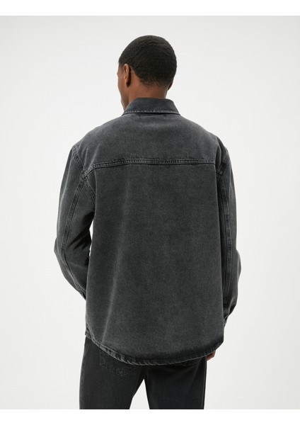 Yıkamalı Kot Gömlek Ceket Uzun Kollu Tek Cep Detaylı Klasik Yaka Pamuklu modelleri