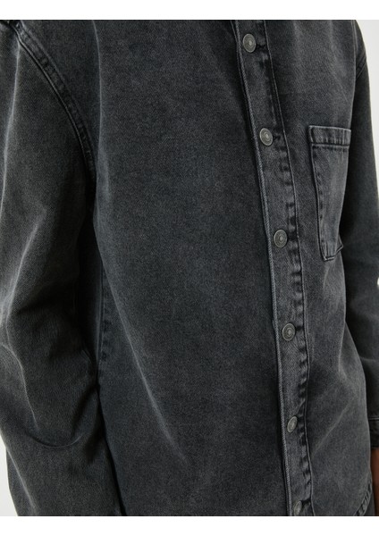 Yıkamalı Kot Gömlek Ceket Uzun Kollu Tek Cep Detaylı Klasik Yaka Pamuklu indirimleri
