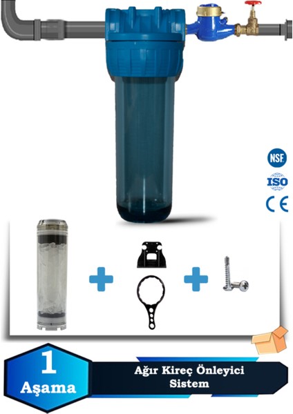 Atlantis Daire Bina Girişi 10 Inch 1 Aşama Su Arıtma Yumuşatma Cihazı(Ağır Kireç Önleyici Set)