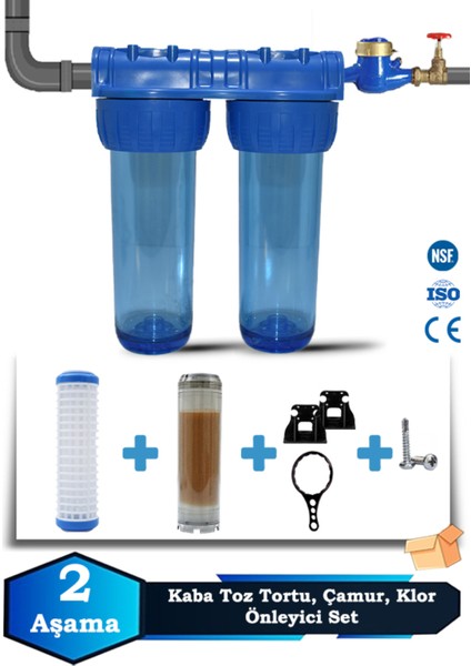 Atlantis Daire Bina Girişi 10 Inch 2 Aşama Su Arıtma Yumuşatma Cihazı(Toz Tortu,kireç Önleyici Set)