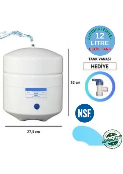 Aqua Deutsche 12 Litre (3.2 Galon) Çelik Su Arıtma Cihazı Tankı