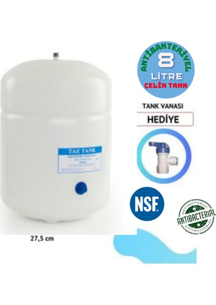 Aqua Deutsche 8 Litre (2.2 Galon) Çelik Su Arıtma Cihazı Tankı