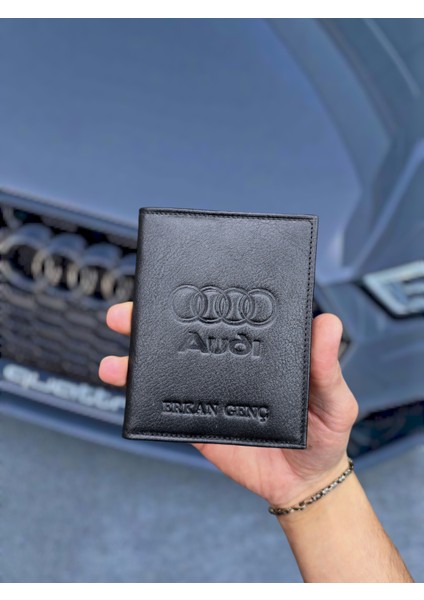 Visso Leather 1904 Audi Logolu Deri Araç Ruhsat Kılıfı - Ruhsat Kabı Isme Özel Çanta Cüzdan