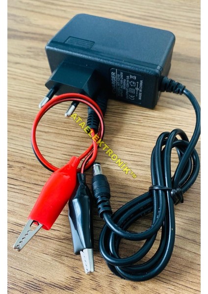 Ata Elektronik 12 Volt Aküler İçin Şarj Aleti Cihazı Adaptör + OTOMATİK VOLTAJ KESİCİLİ +  LED IŞIKLI + Extra Maşalı Kablolu +  1 Amper  - 13.8 VOLT  YENİ MODEL