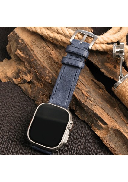 Apple Watch Deri Kordon 38MM 40MM 41MM Seri 3 4 5 6 7 Se 8 9 Uyumlu Mavi Hakiki Deri Kayış