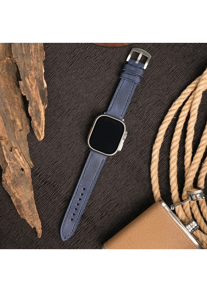 Apple Watch Deri Kordon 38MM 40MM 41MM Seri 3 4 5 6 7 Se 8 9 Uyumlu Mavi Hakiki Deri Kayış
