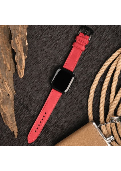 Apple Watch 38MM 40MM 41MM Seri 3 4 5 6 7 Se 8 9 Uyumlu Siyah Hakiki Deri Kayış