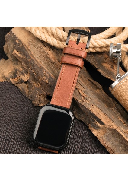 Apple Watch Uyumlu Deri Kordon 38MM 40MM 41MM Seri 3 4 5 6 7 Se 8 9 Uyumlu Hakiki Deri Kayış Kahverengi