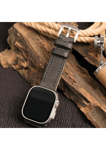 Apple Watch Uyumlu Siyah Deri Kordon 38MM 40MM 41MM Seri 3 4 5 6 7 Se 8 9 Uyumlu Siyah Hakiki Deri Kayış