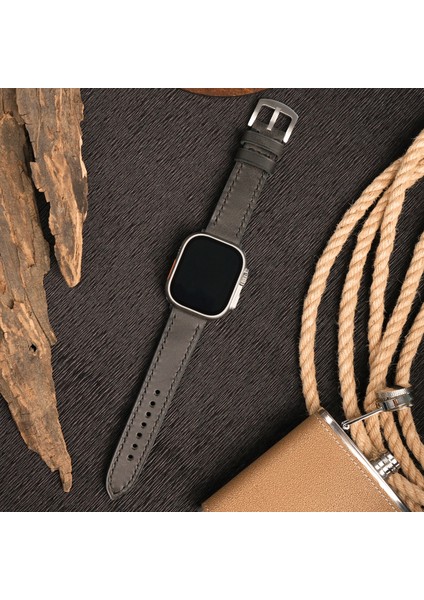 Apple Watch Uyumlu Siyah Deri Kordon 38MM 40MM 41MM Seri 3 4 5 6 7 Se 8 9 Uyumlu Siyah Hakiki Deri Kayış