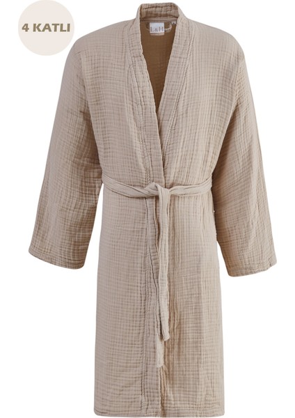Ekru 4 Kat Müslin Sabahlık / Bornoz /kimono