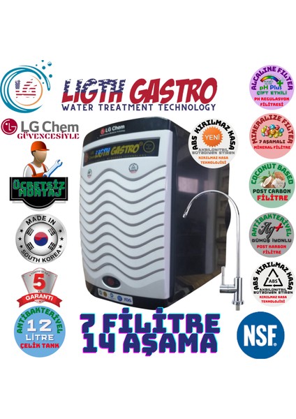 Light Gastro Lg Chem Gold Plus Ücretsiz Montaj Siyah-Beyaz Renk 12 Litre 14 Aşama 7 Filitre Su Arıtma Cihazı