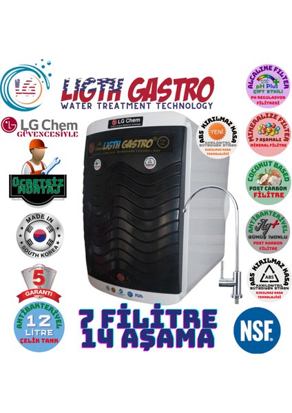 Light Gastro Lg Chem Gold Plus Ücretsiz Montaj Beyaz-Siyah Renk 12 Litre 14 Aşama 7 Filitre Su Arıtma Cihazı