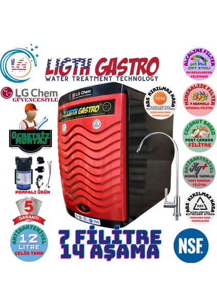 Light Gastro Lg Chem Gold Plus Pompalı Ücretsiz Montaj  Siyah-Kırmızı Renk 12 Litre 14 Aşama 7 Filitre Su Arıtma Cihazı