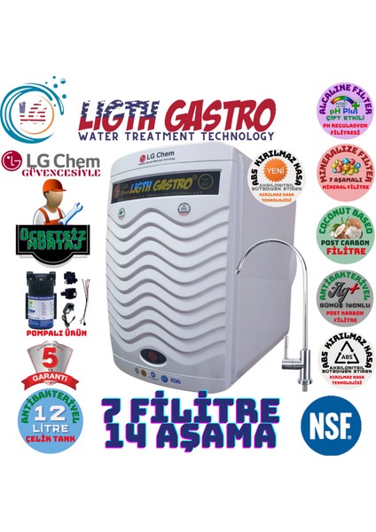 Light Gastro G Chem Gold Plus Pompalı Ücretsiz Montaj  Beyaz Renk 12 Litre 14 Aşama 7 Filitre Su Arıtma Cihazı