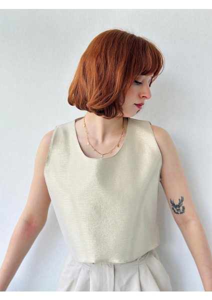 Crop Basic Atlet Bluz Kadın Gold