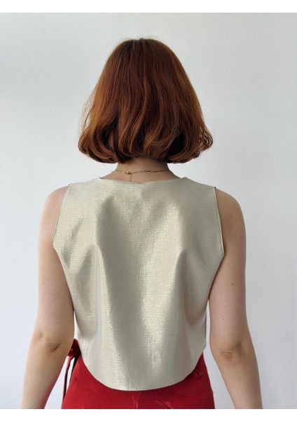 Crop Basic Atlet Bluz Kadın Gold