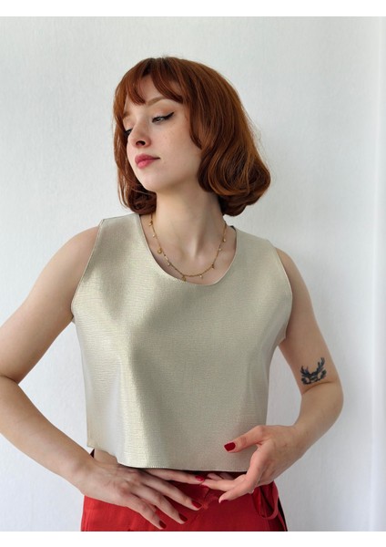 Crop Basic Atlet Bluz Kadın Gold