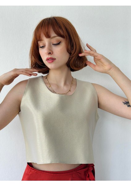 Crop Basic Atlet Bluz Kadın Gold