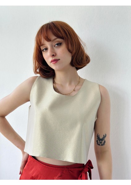 Crop Basic Atlet Bluz Kadın Gold