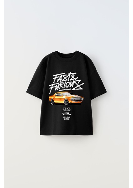 Fast Furıous Yazılı Araba Baskılı Siyah Çocuk T-Shirt