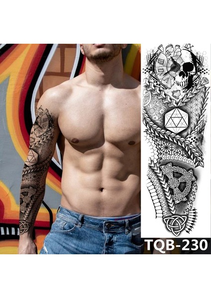 Gerçekci Geçici Kurukafa Geometri Desen Kol Kaplama Tattoo Dövme Modelleri