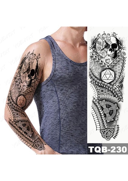 Gerçekci Geçici Kurukafa Geometri Desen Kol Kaplama Tattoo Dövme Modelleri fiyatları