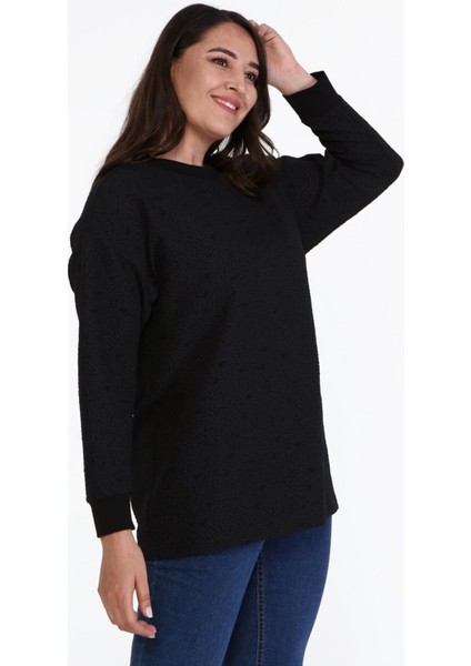 Jakarlı Bisiklet Yaka Sweatshirt
