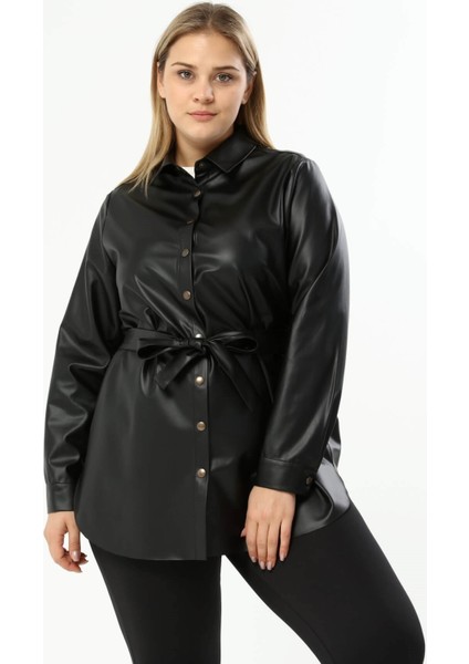 Suni Deri Kuşaklı Gömlek Ceket