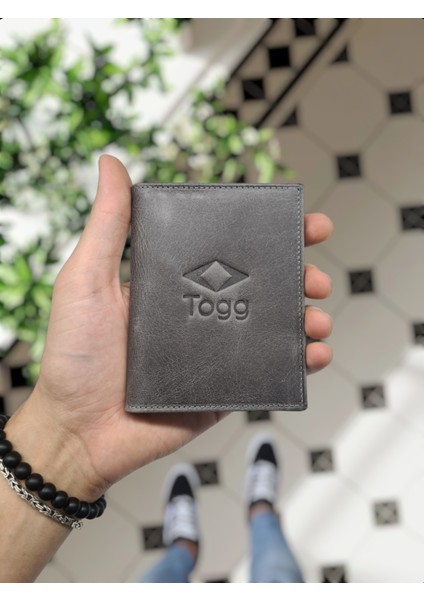 1904 Togg Logolu Deri Araç Ruhsat Kılıfı - Ruhsat Kabı Isme Özel Çanta Kartlıklı