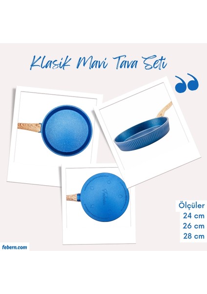 Premium Bio Granit Alüminyum Döküm Nisch Tava Seti (Klasik Mavi)
