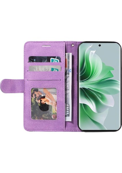 Kart Yuvası Standı Iki Renkli Dikiş Pu ile Oppo Reon 11 Pro 5g Için Kılıf (Yurt Dışından)