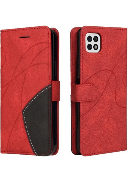 Samsung Galaxy A22 5g Iki Renkli Dikiş Pu Deri Flip Folio (Yurt Dışından)