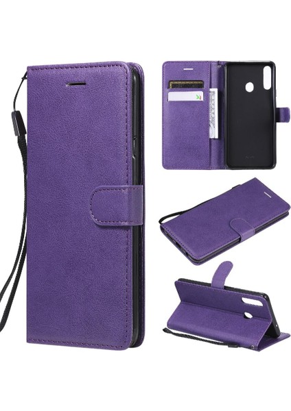 Samsung Galaxy A20S Yüksek Kalite Deri Klasik Düz Renk Için Flip Case (Yurt Dışından)