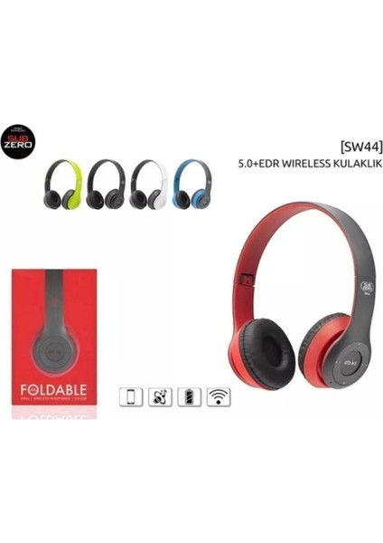 SW44 Bluetooth Katlanabilir Kulaklık - Gri/kırmızı