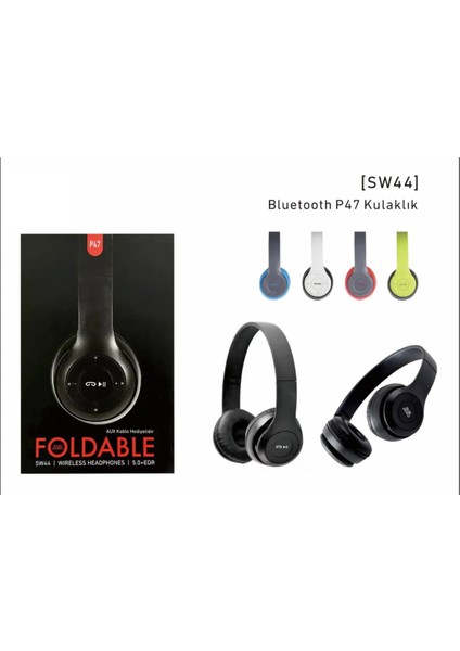 SW44 Bluetooth Katlanabilir Kulaklık - Gri/kırmızı
